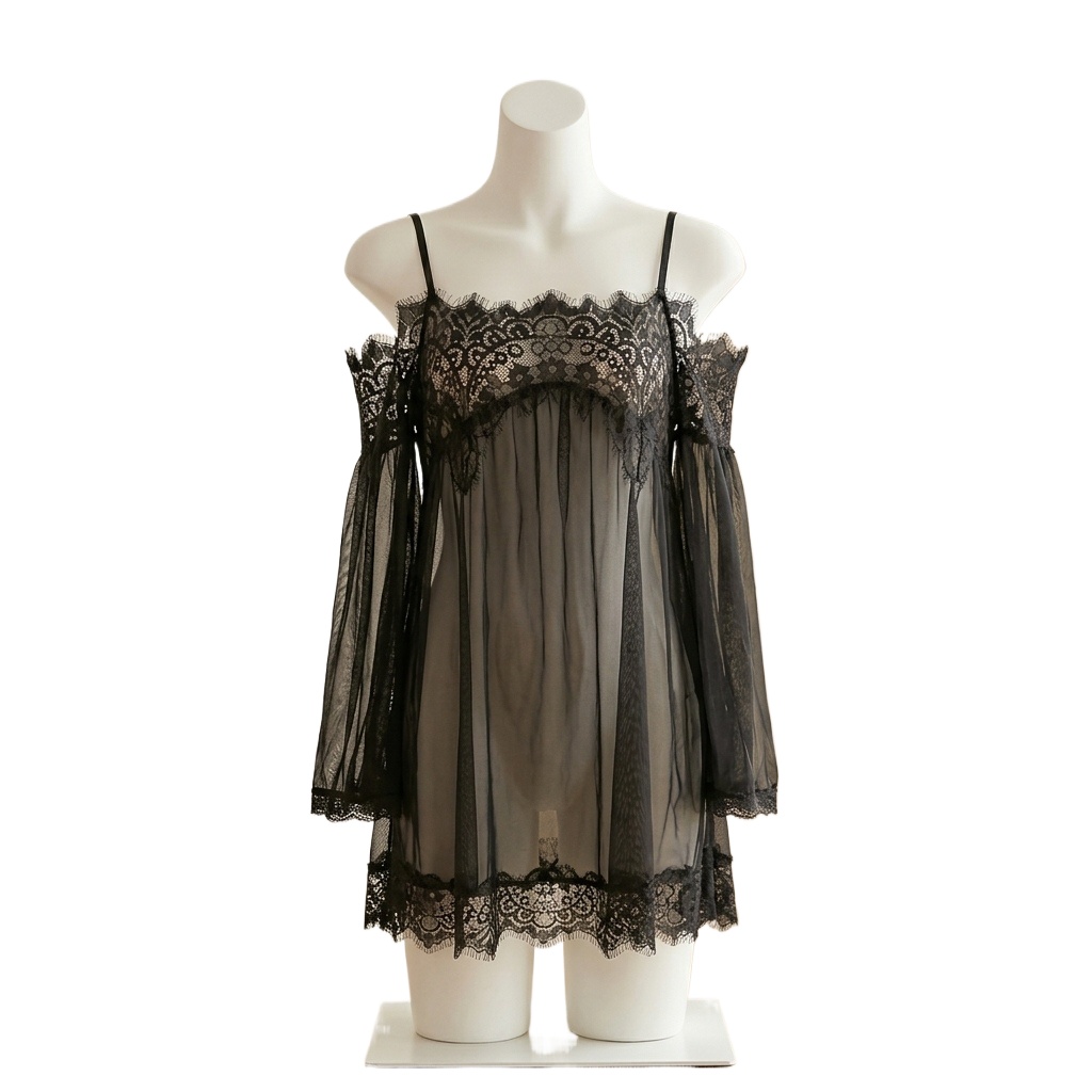 Women's Black Eyelash Lace Bab - Babydoll Chemise Night ulasan dan harga